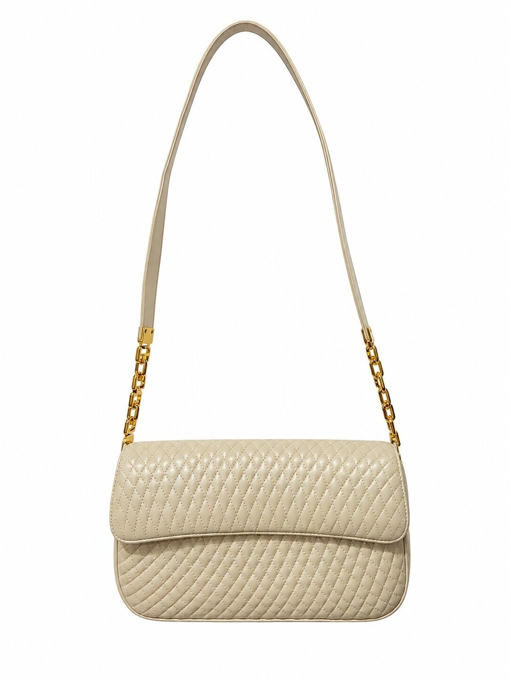 Ashneil Beige Genuine Leather Shoulder Bag&Gold Chain Strap